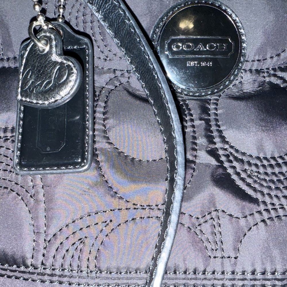 Coach Madison Quilted Nylon Tote Black Patent Trim with Two Hangtags - Picture 2 of 10